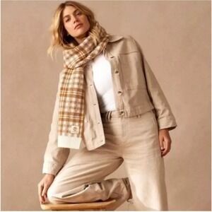 Timberland Plaid Knit Scarf Brown‎ White OS Acrylic Winter Cold Weather T101808